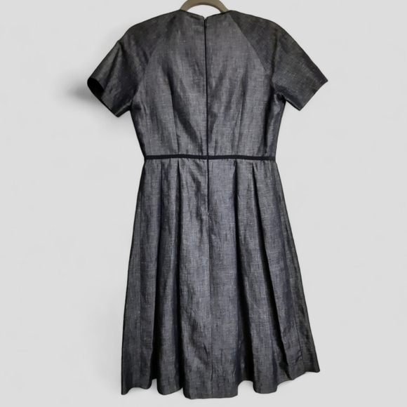 French LES COPAINS Linen Cotton Chambray Dress Italy Fit Flare Pockets 42 6 - Picture 4 of 11